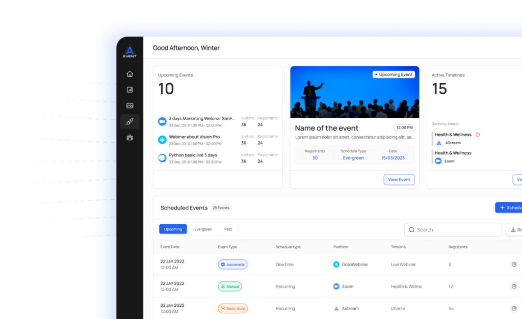 AEvent webinar automation dashboard
