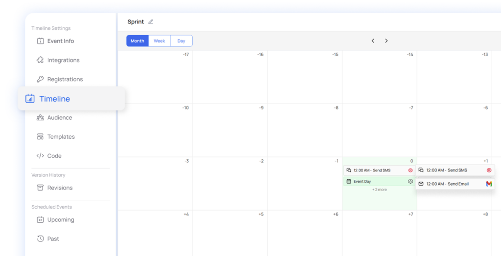 Webinar funnel timeline in AEvent platform